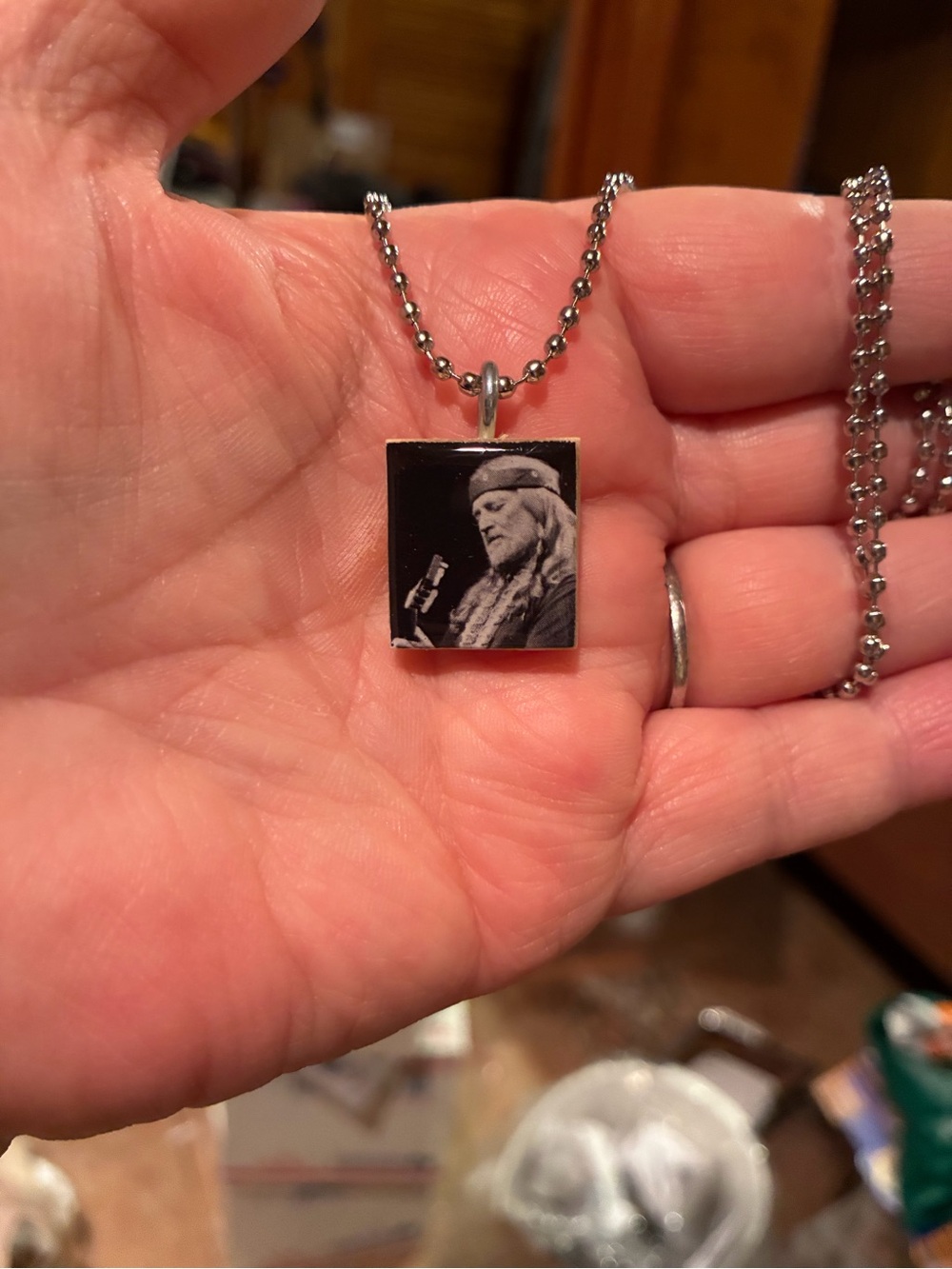 Willie Nelson Black and White Scrabble Necklace